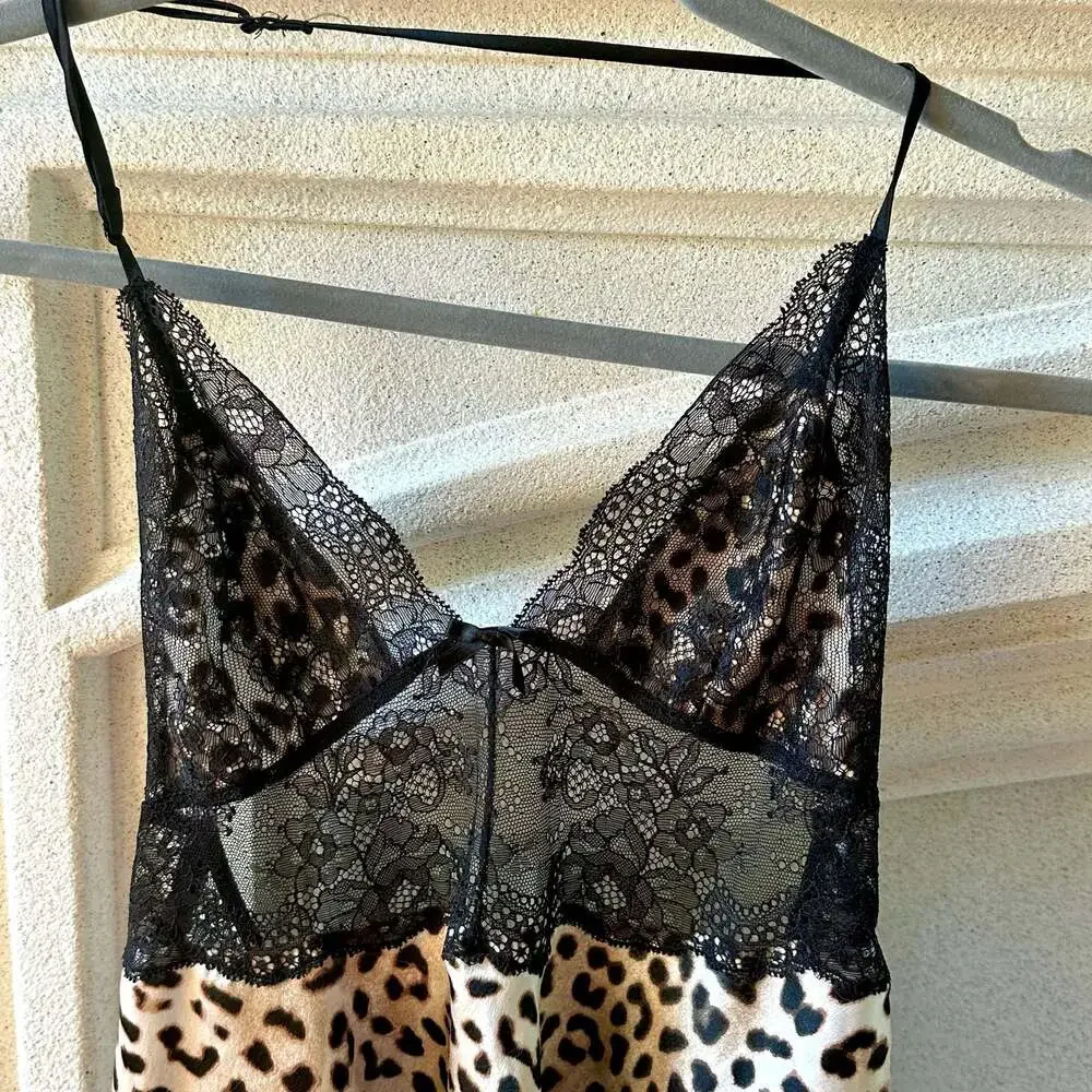 Victoria's Secret Leopard Print Satin and Lace Babydoll Chemise